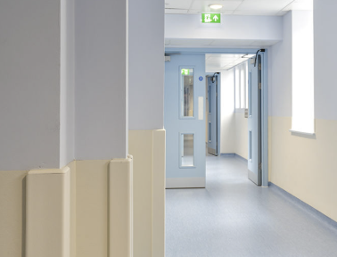Renovation corridor with protective coverings